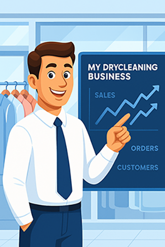 drycleaners advertising happy owner